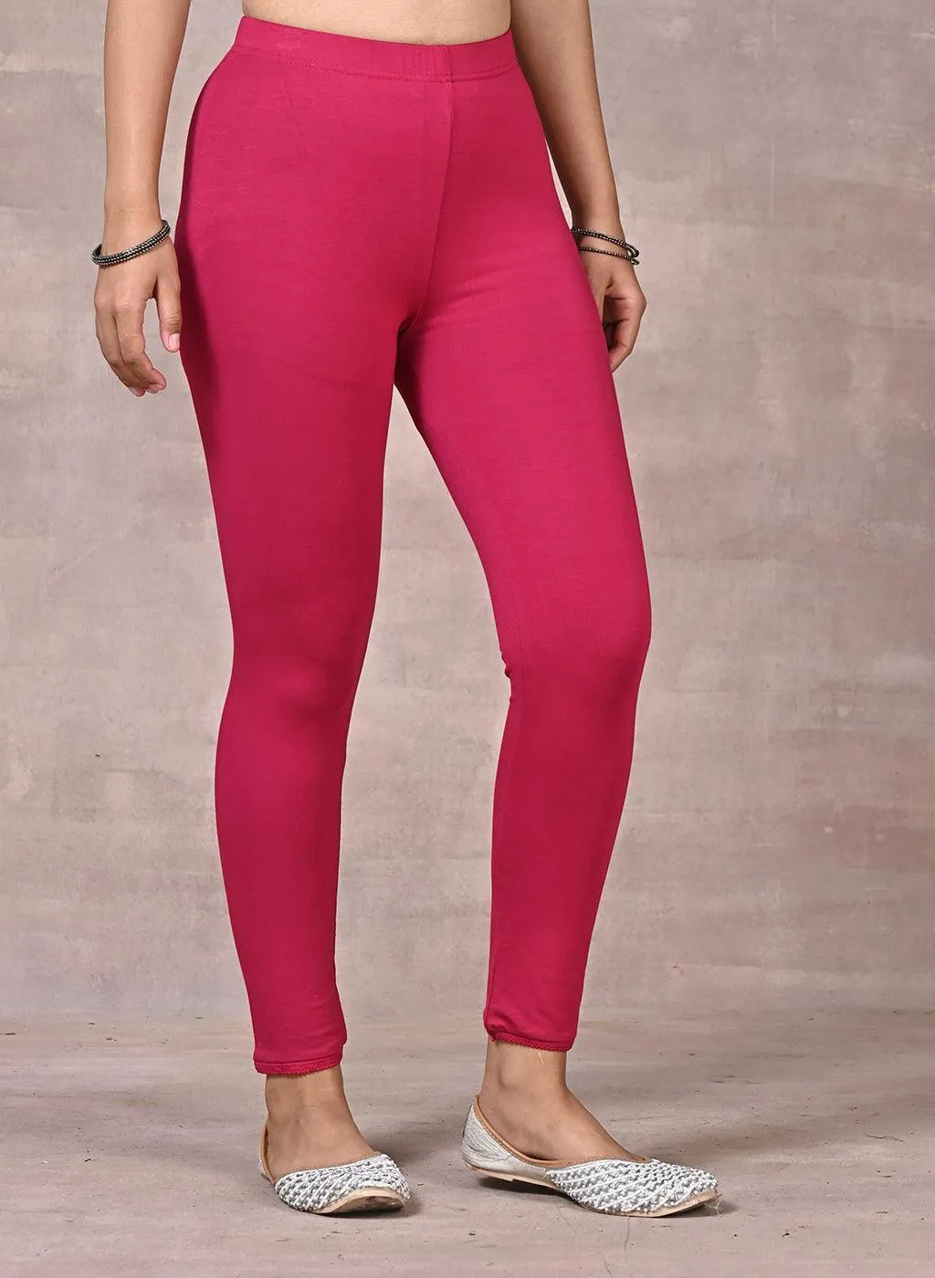 Farah Rose Pink Viscose Lycra Leggings for Women