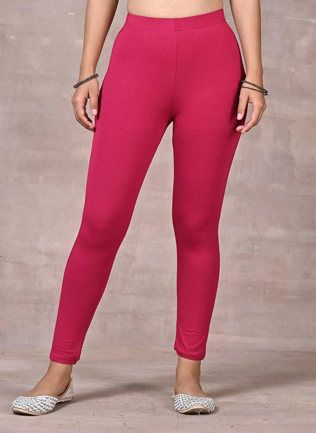 Farah Rose Pink Viscose Lycra Leggings for Women