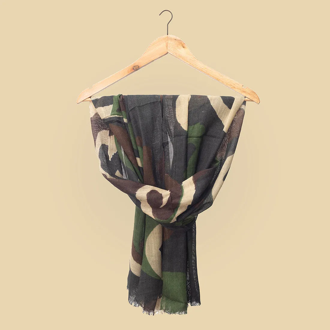 Fashion-Forward Woolen Camouflage Scarf Merges With A Bold, Contemporary Design.