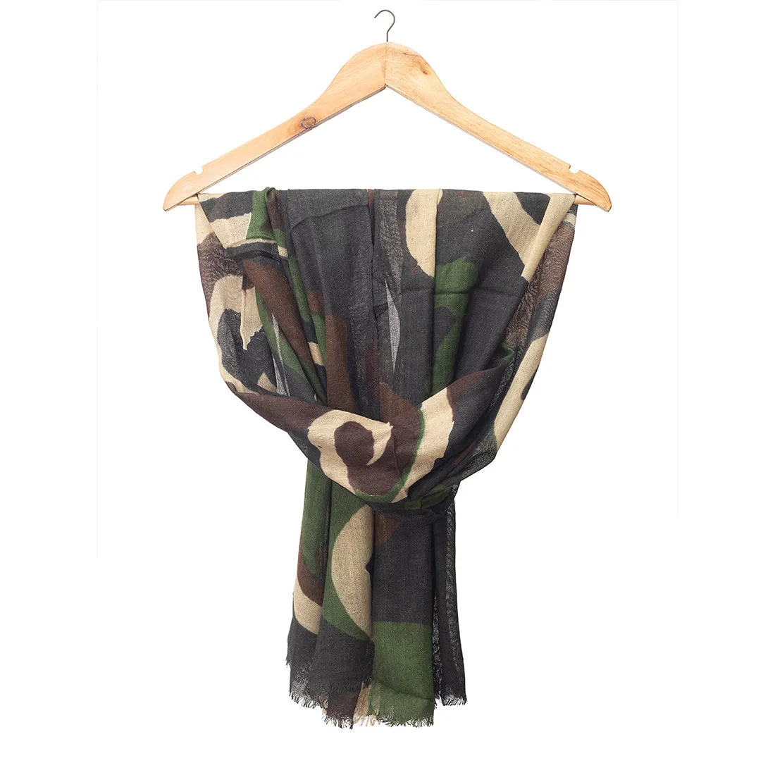 Fashion-Forward Woolen Camouflage Scarf Merges With A Bold, Contemporary Design.