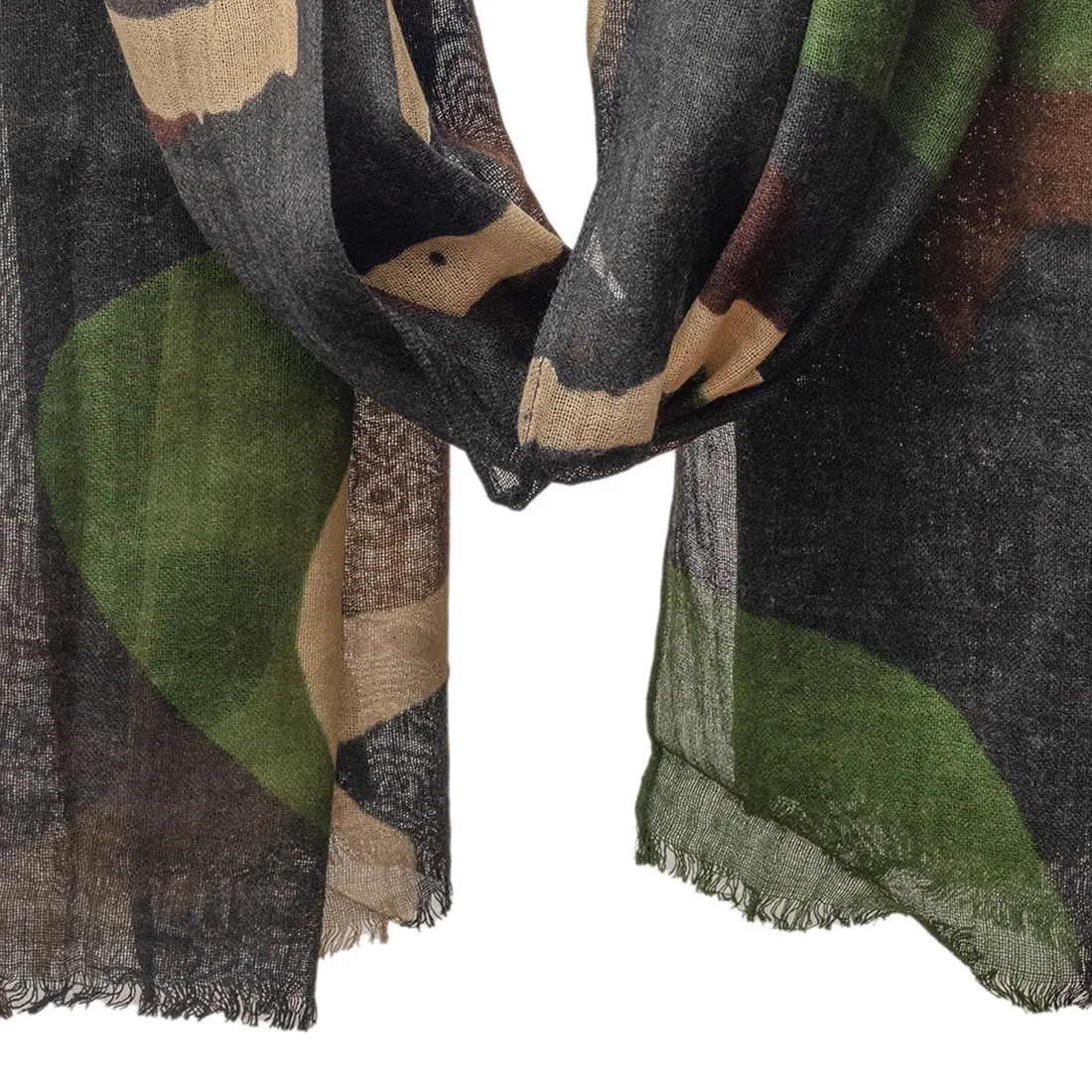 Fashion-Forward Woolen Camouflage Scarf Merges With A Bold, Contemporary Design.