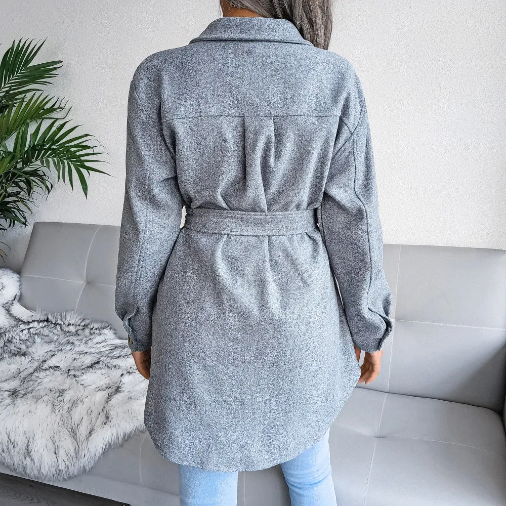 Fashion Solid Button Woolen Coat Women Wholesale