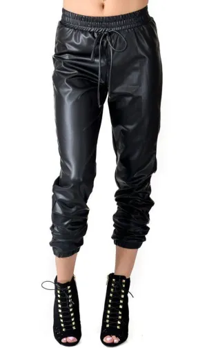 Faux Leather Jogger Pants with Drawstring (Plus Sizes Available S-3XL)