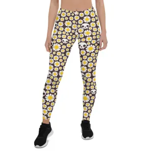 Floral Skull Print Activewear Leggings for Women