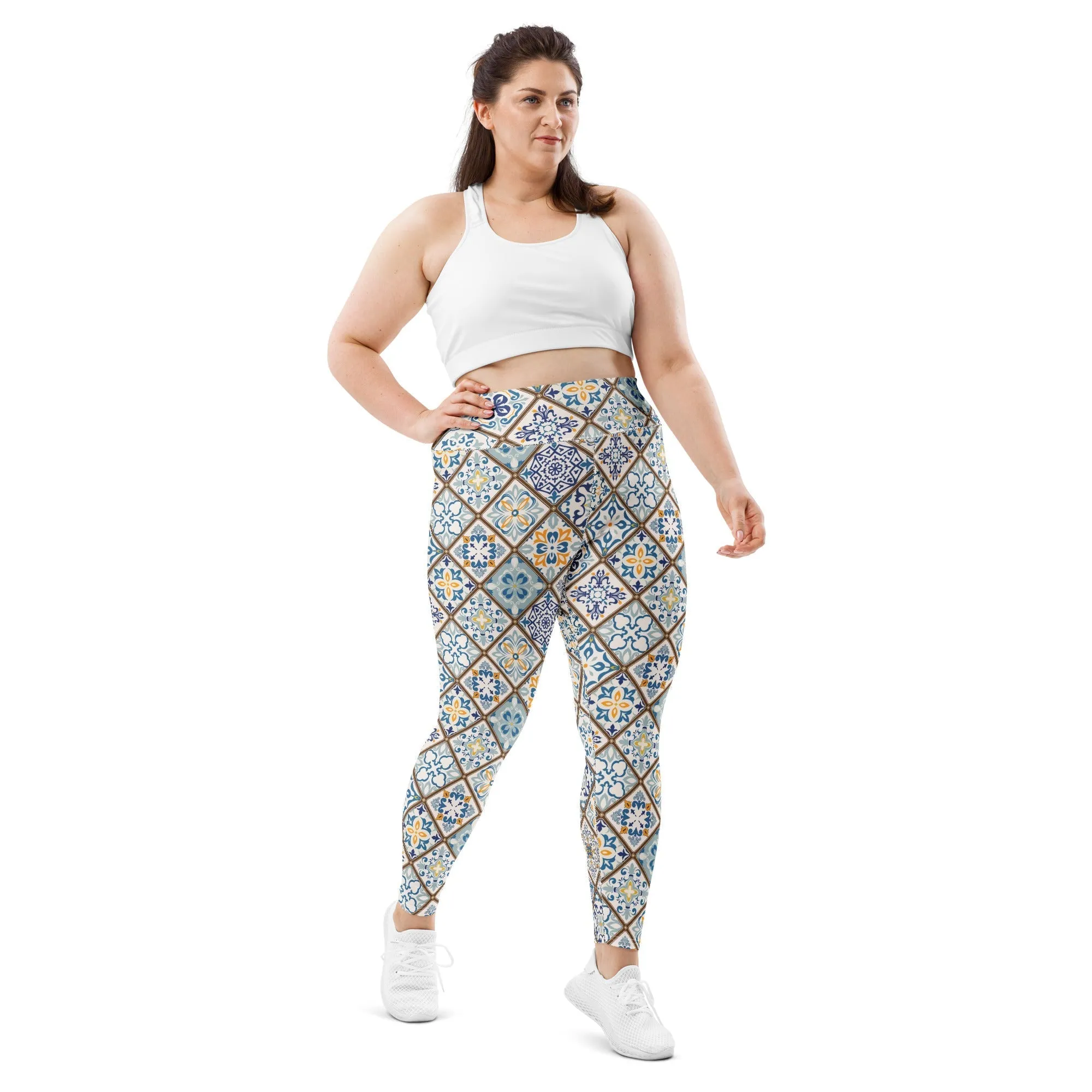 Floral Tile Print Plus Size Leggings