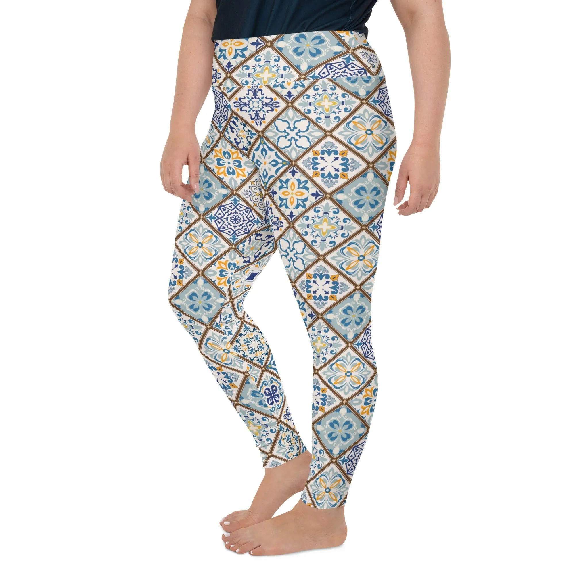 Floral Tile Print Plus Size Leggings