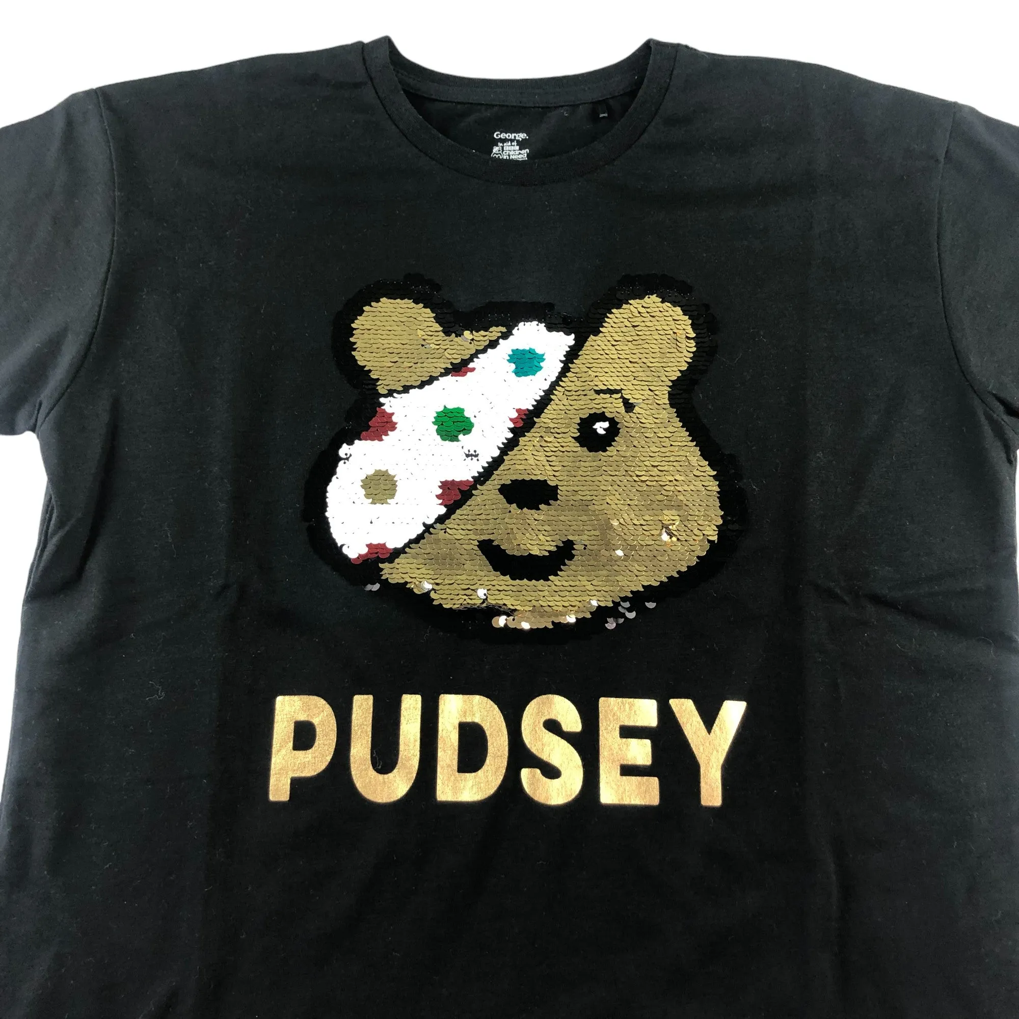 George t-shirt 13-14 years black flip sequin Pudsey Bear long sleeve