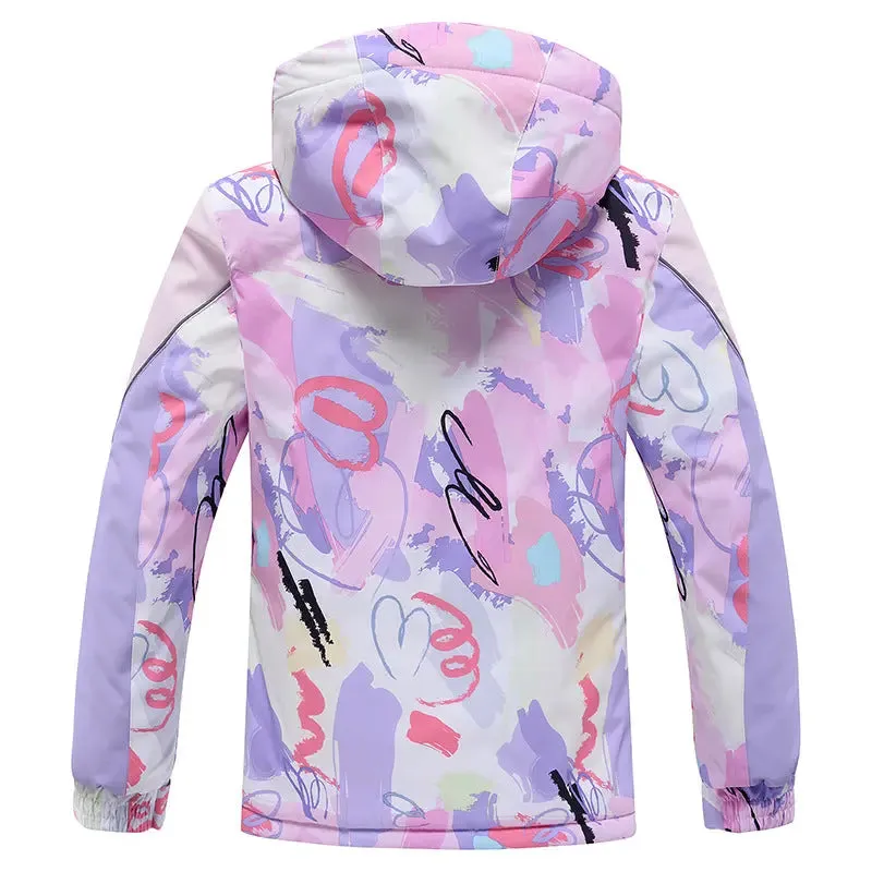 Girl Printed Hooded Snow Skiing Jacket Insulated Snowboarding Coat