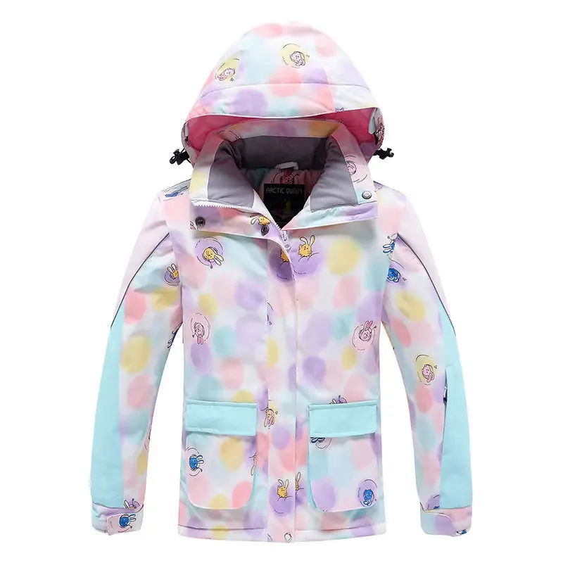 Girl Printed Hooded Snow Skiing Jacket Insulated Snowboarding Coat