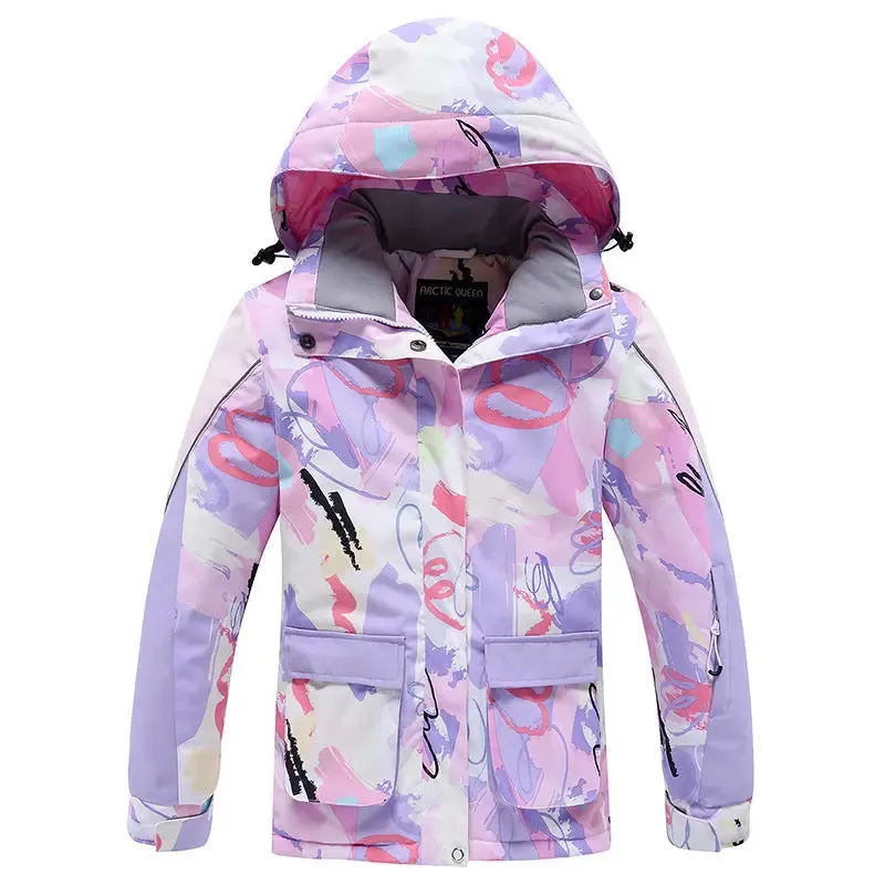 Girl Printed Hooded Snow Skiing Jacket Insulated Snowboarding Coat