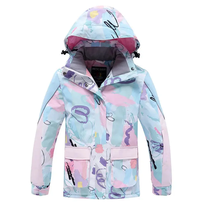 Girl Printed Hooded Snow Skiing Jacket Insulated Snowboarding Coat