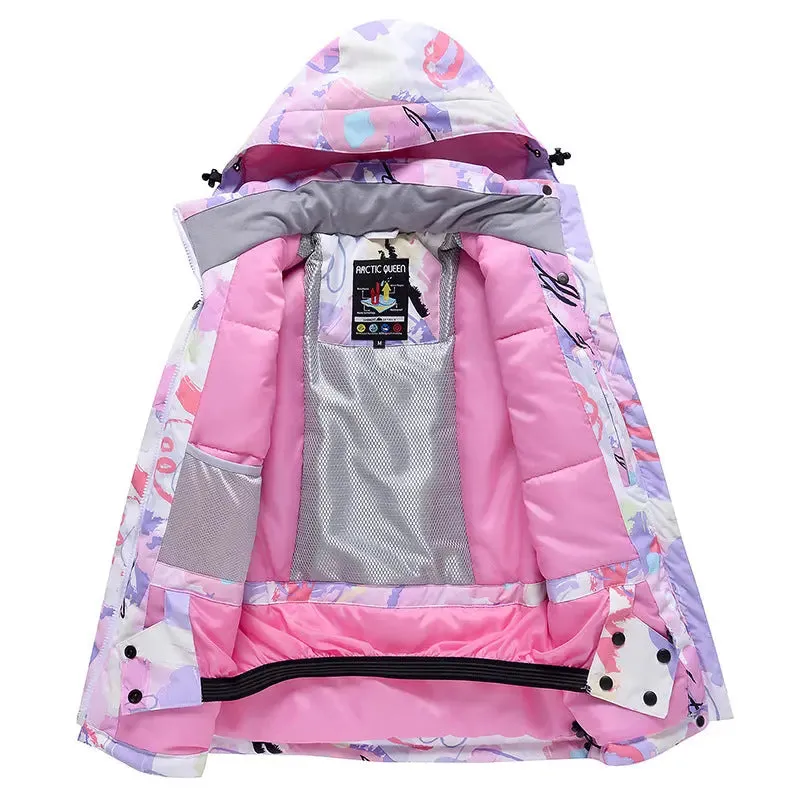 Girl Printed Hooded Snow Skiing Jacket Insulated Snowboarding Coat