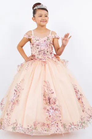 Girls 3D Floral Cold Shoulder Gown by Cinderella Couture 8125