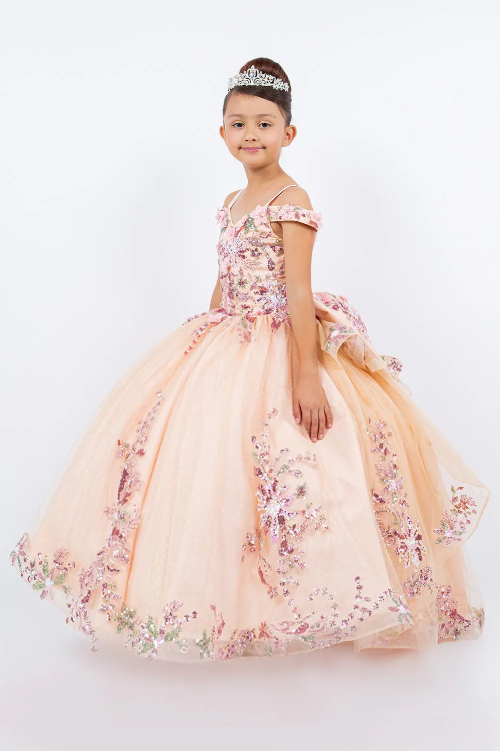 Girls 3D Floral Cold Shoulder Gown by Cinderella Couture 8125