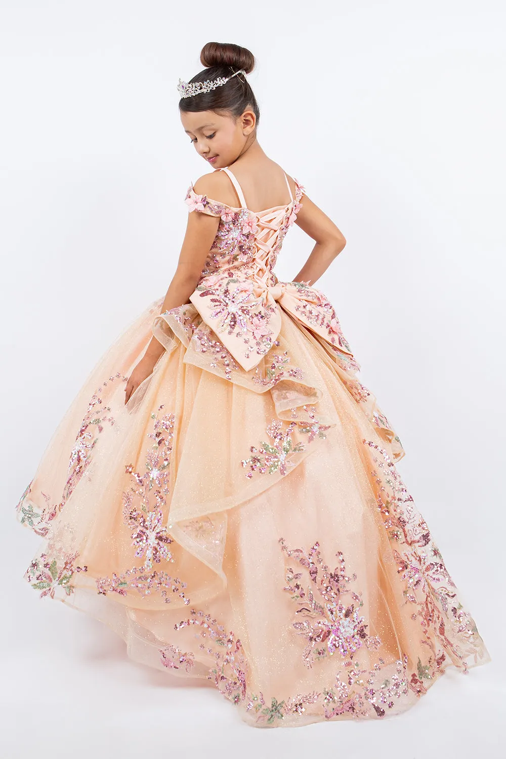 Girls 3D Floral Cold Shoulder Gown by Cinderella Couture 8125