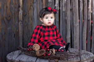 Girls Buffalo Plaid Peasant Dress