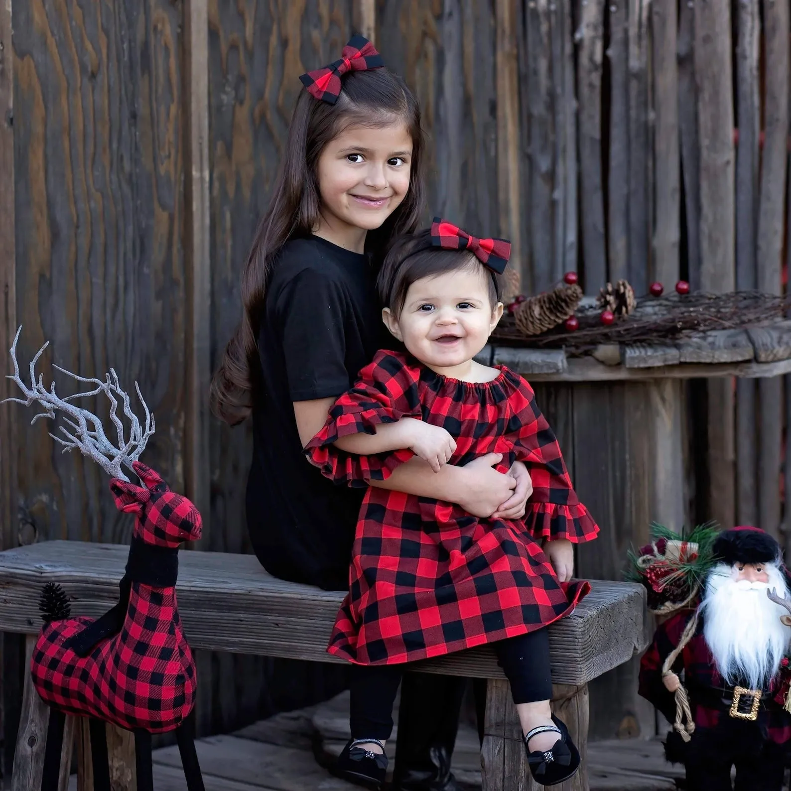 Girls Buffalo Plaid Peasant Dress