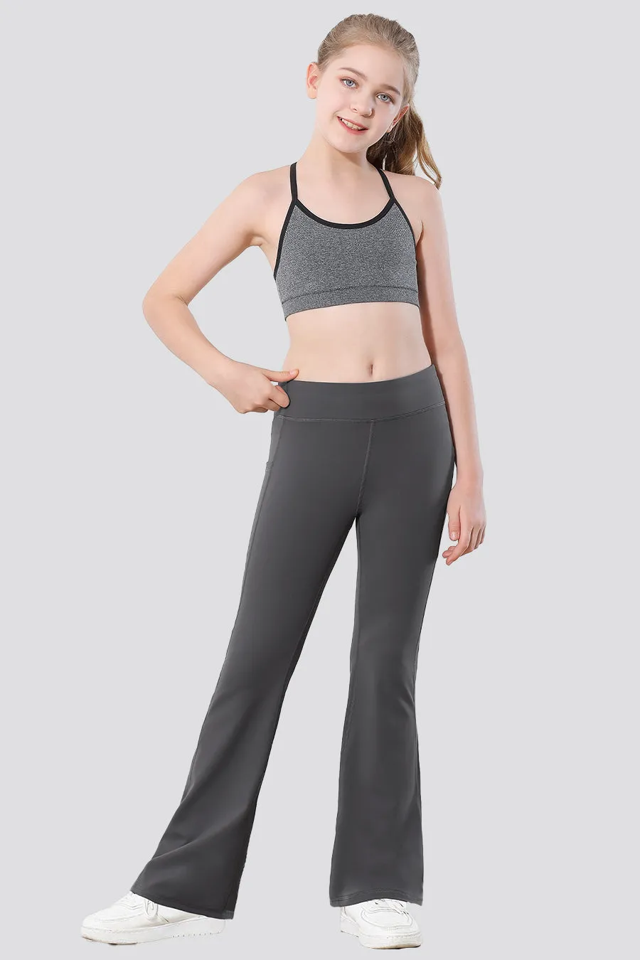 Girl's Flare Leggings with 2 Pockets High Waisted