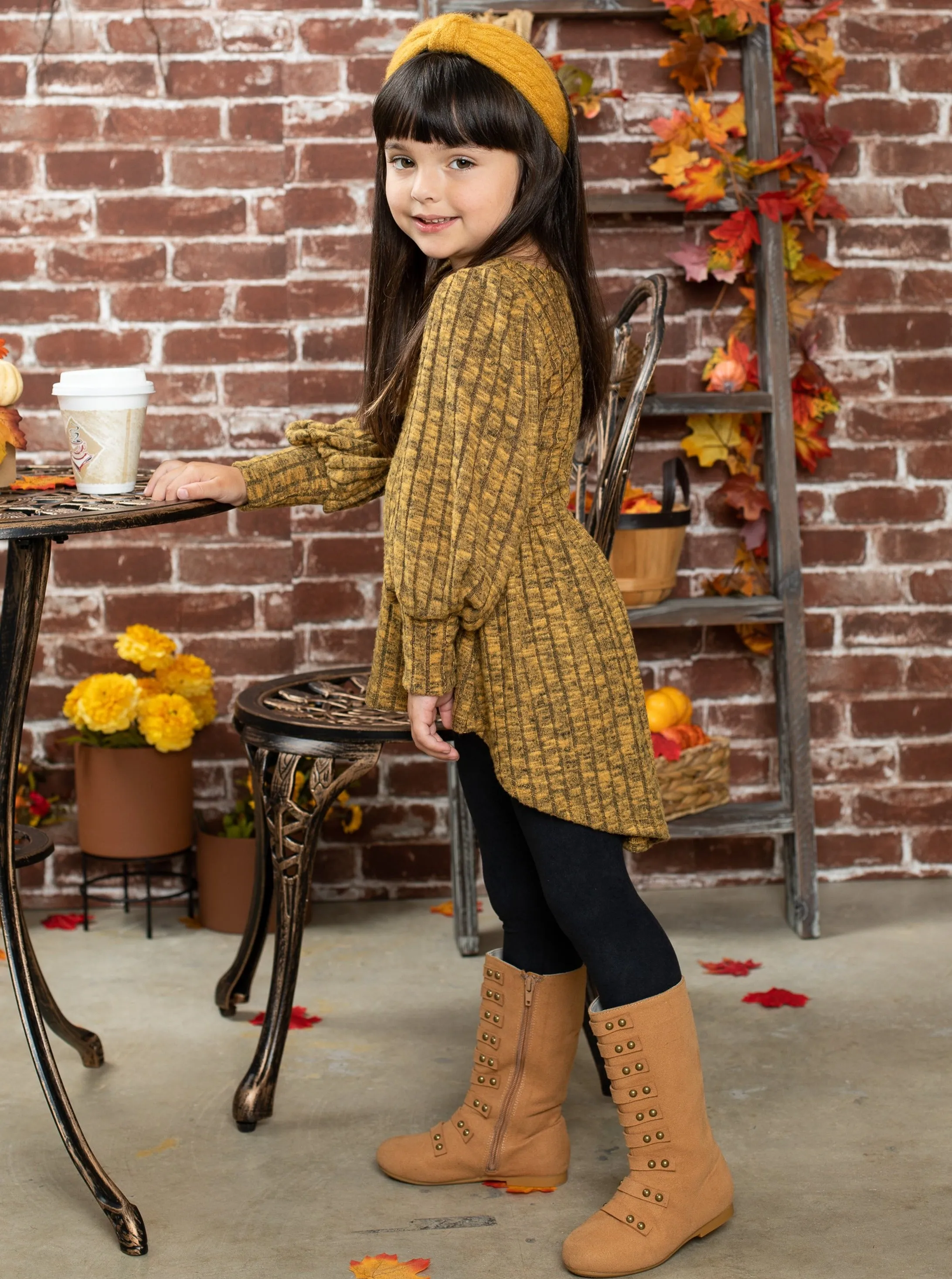 Girls Inspire Chic Hi-Lo Tunic with Puff Sleeves with Legging Set