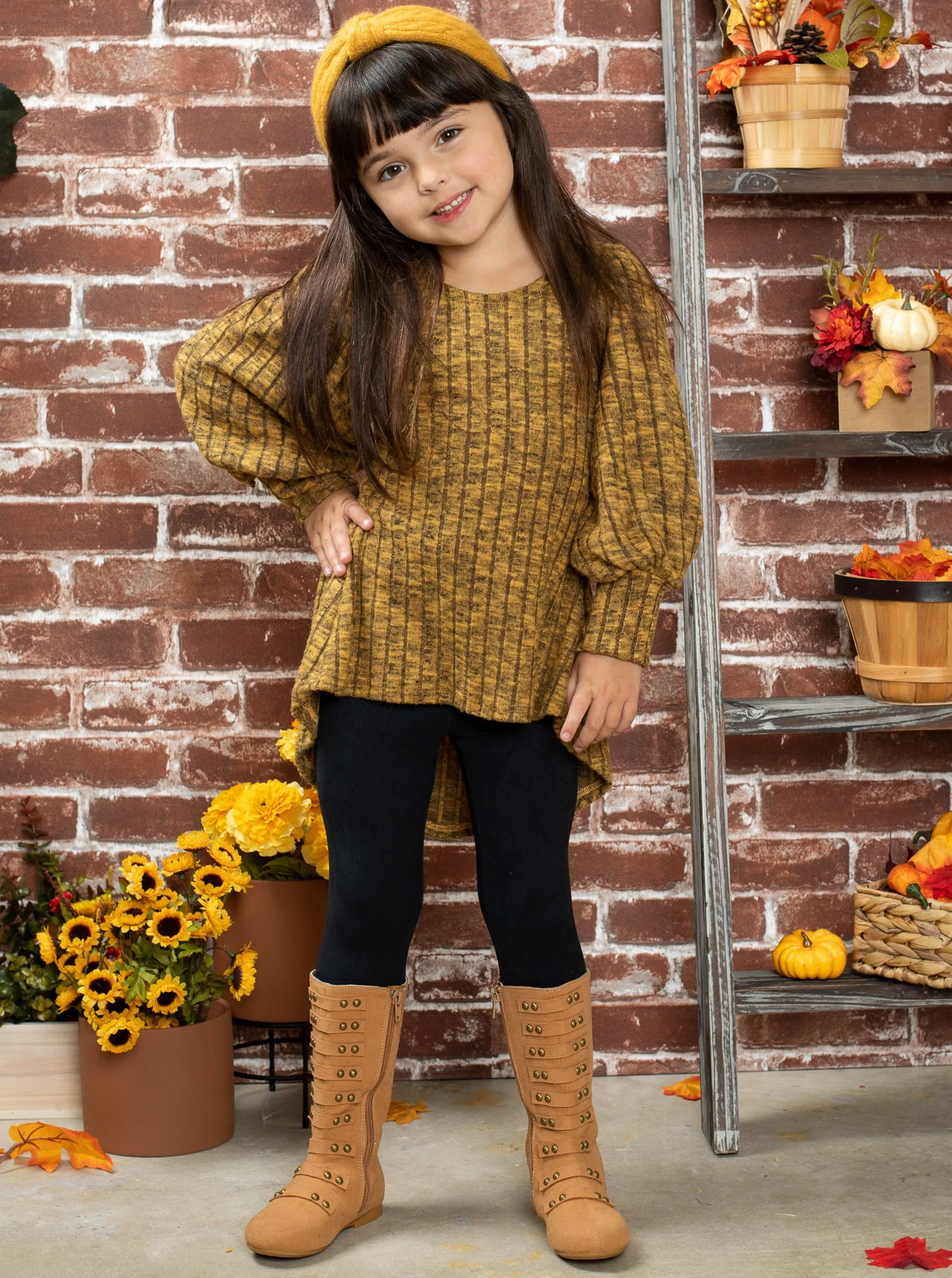 Girls Inspire Chic Hi-Lo Tunic with Puff Sleeves with Legging Set