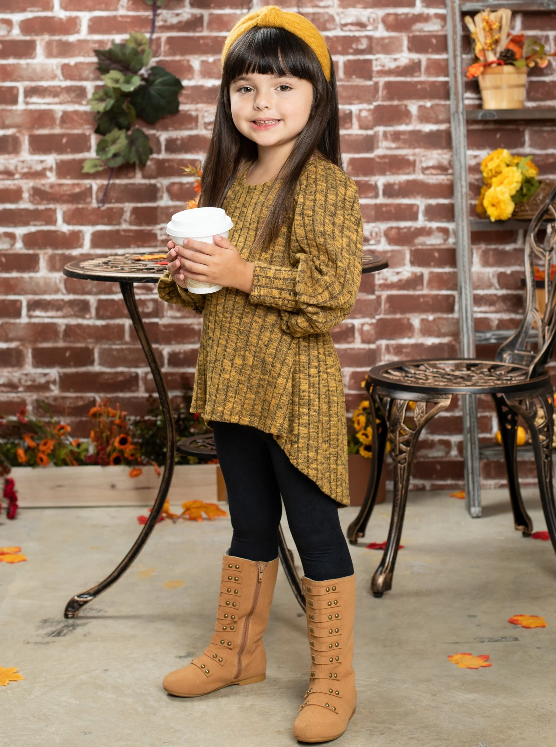 Girls Inspire Chic Hi-Lo Tunic with Puff Sleeves with Legging Set