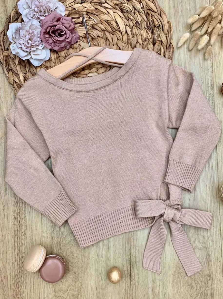 Girls Knot Tie Banded Pullover Sweater