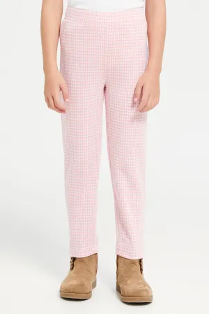 Girls Pink Checkered Leggings