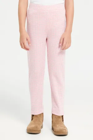 Girls Pink Checkered Leggings