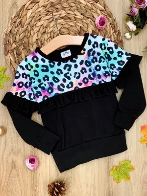 Girls Rainbow Leopard Ruffled Top