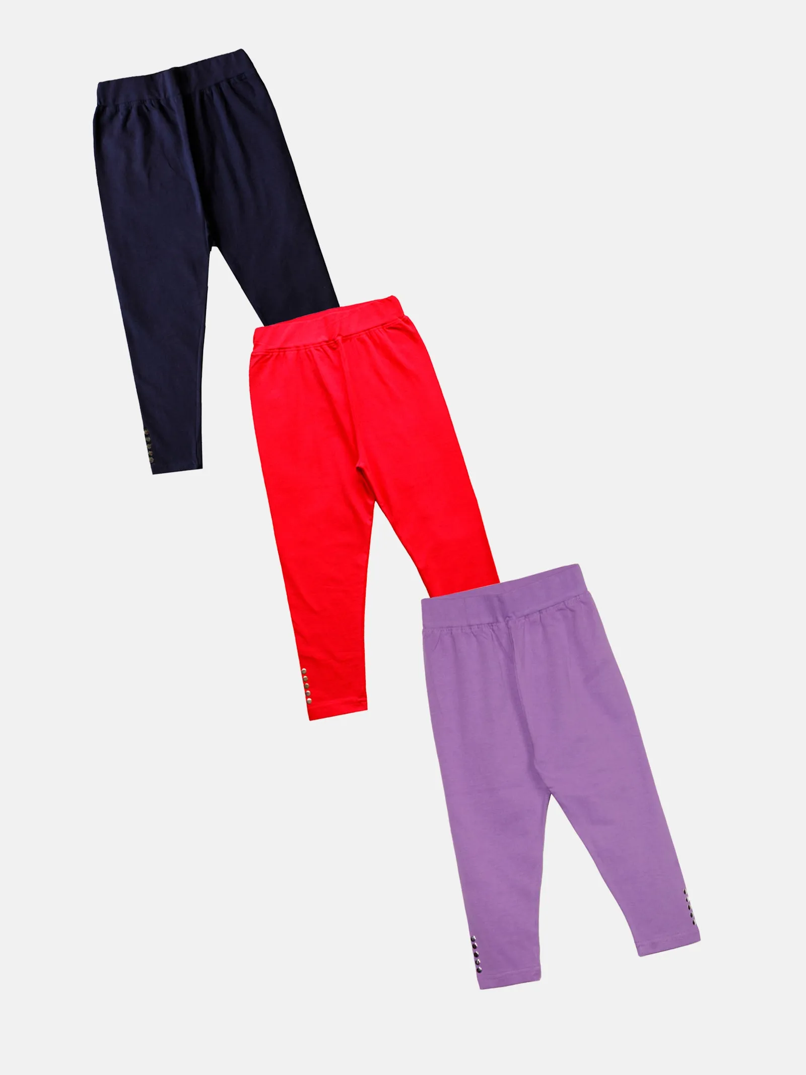 Girls Solid Capri Legging With Stud Pack Of 3