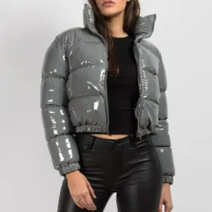 Glossy Patent Leather Puffer Jacket