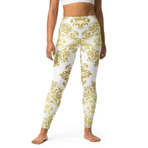 Gold and White Crown Design Yoga Leggings, lioness-love