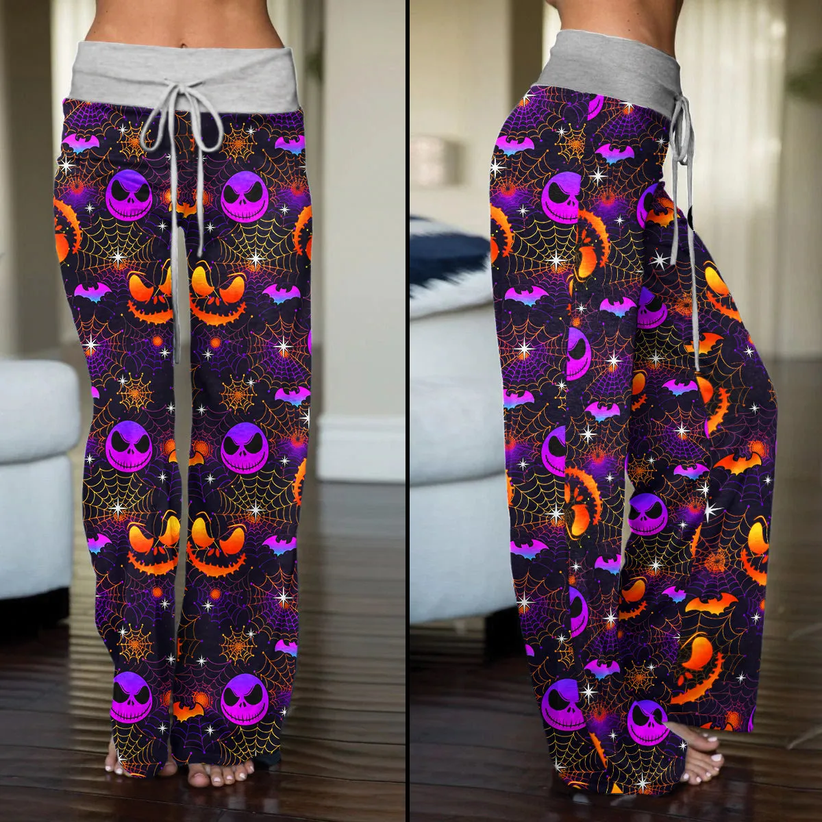 Gradient Purple Halloween Nightmare Women's High-waisted Wide Leg Pants