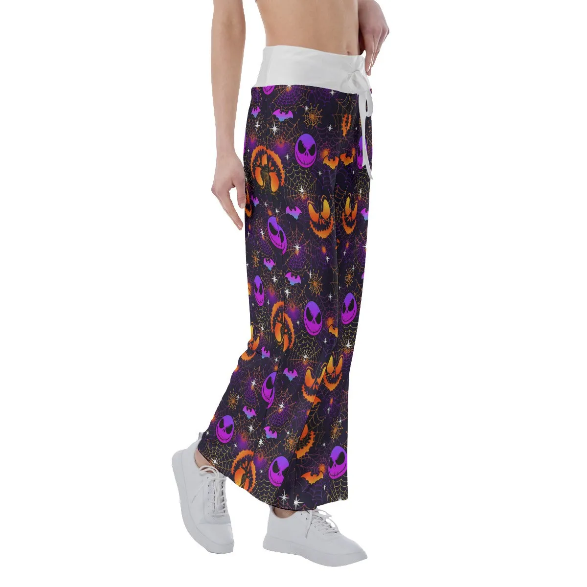 Gradient Purple Halloween Nightmare Women's High-waisted Wide Leg Pants