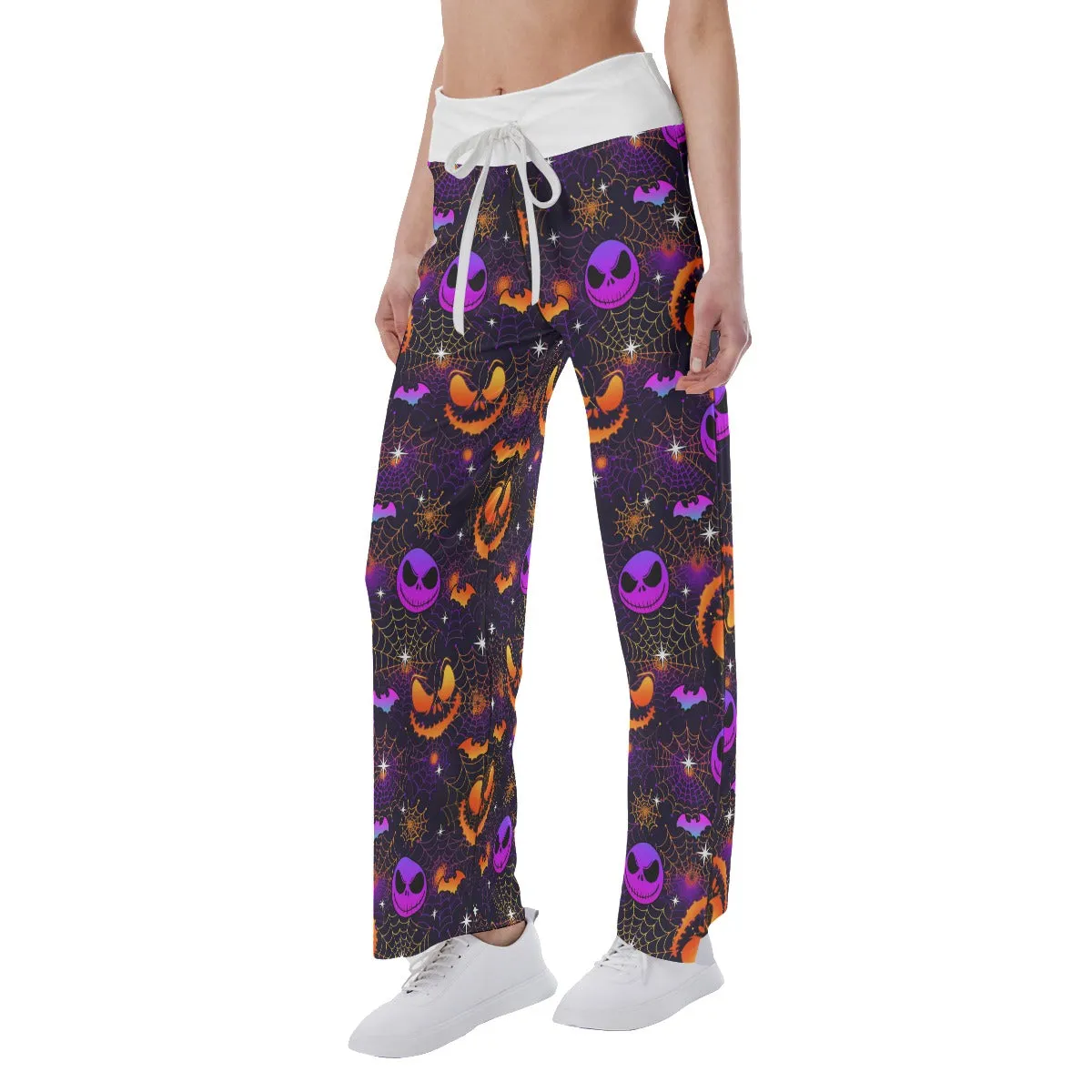 Gradient Purple Halloween Nightmare Women's High-waisted Wide Leg Pants