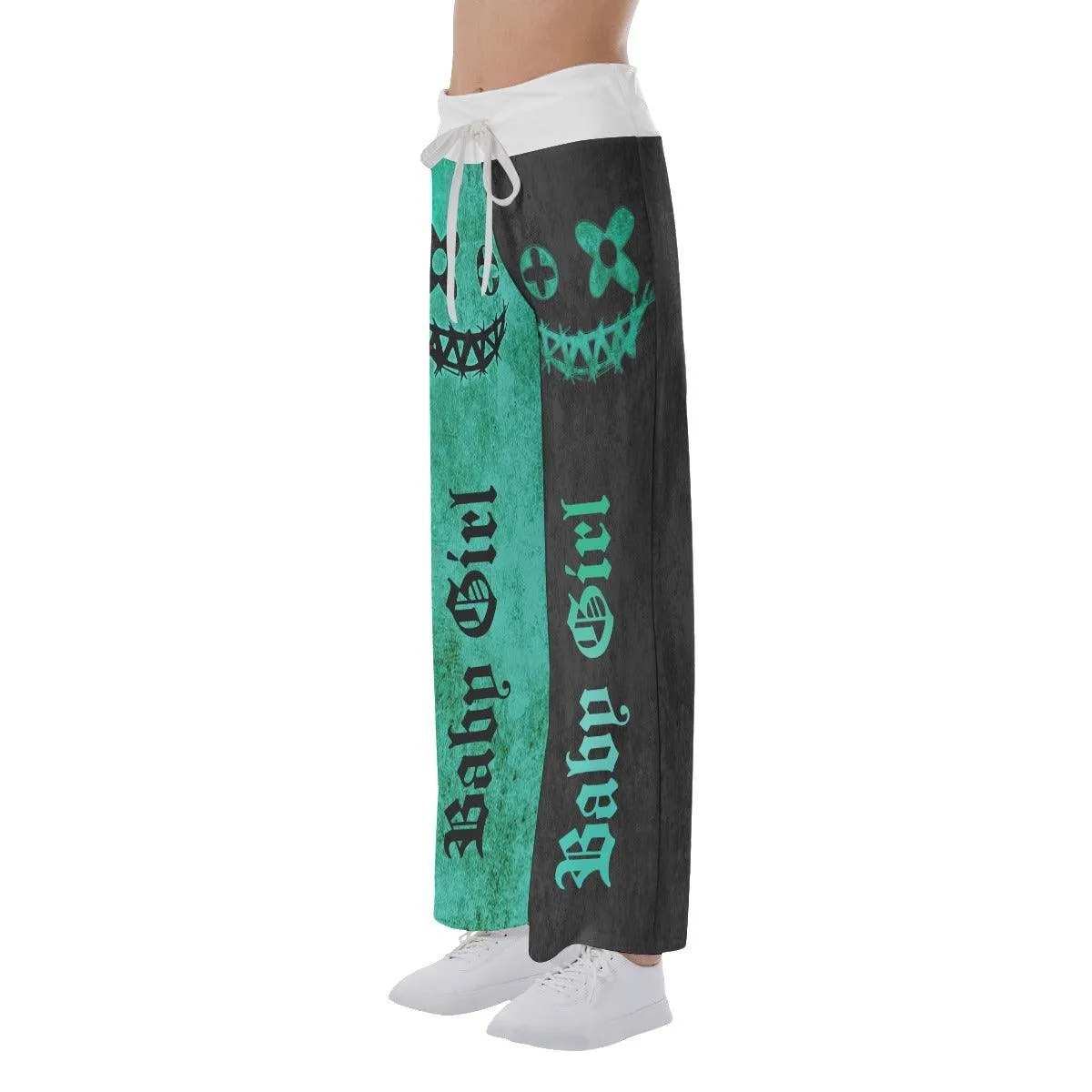 Green Black Skull Face High-waisted Straight-leg Trousers