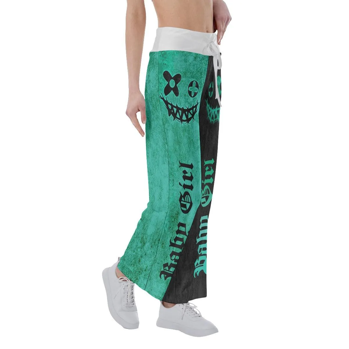 Green Black Skull Face High-waisted Straight-leg Trousers