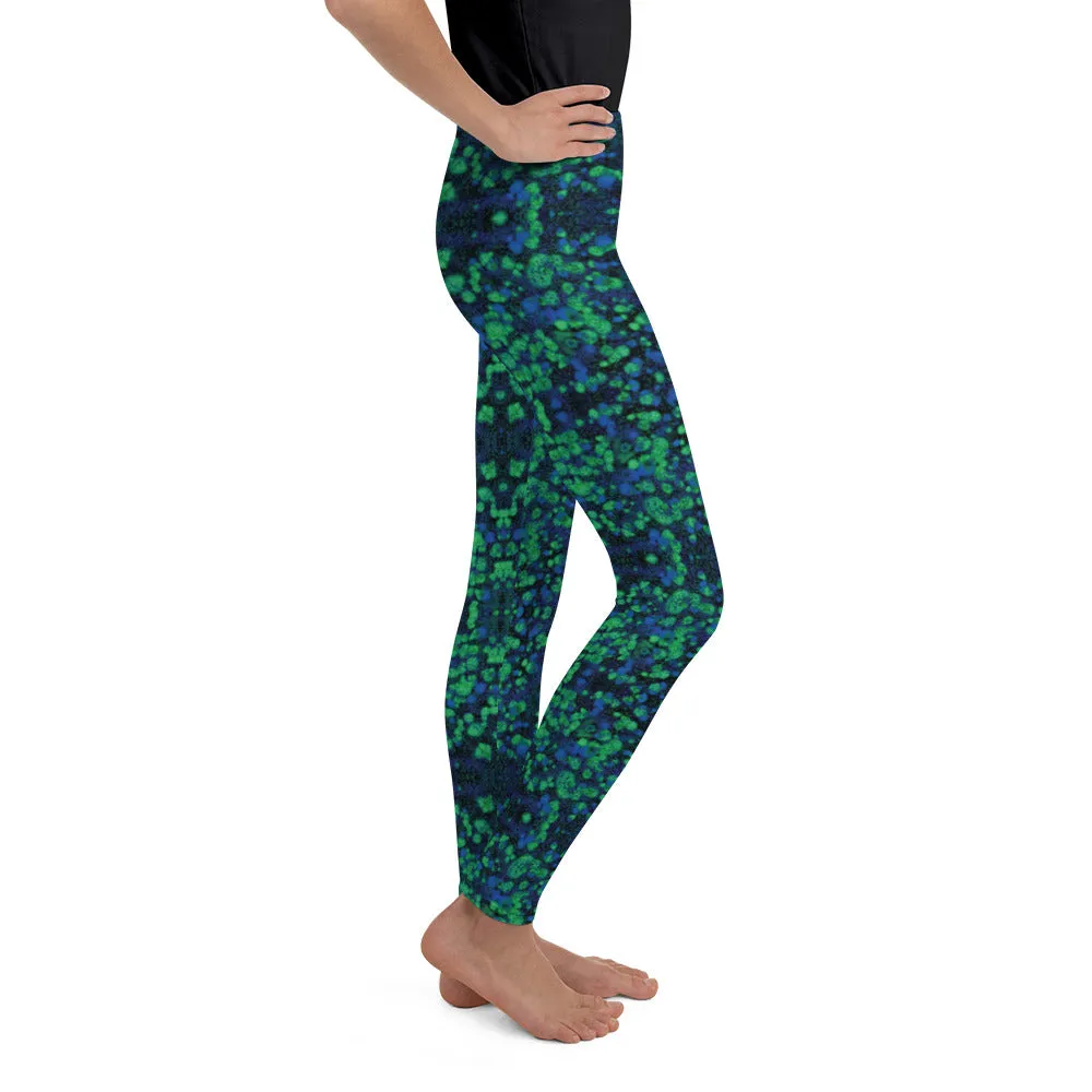 Green Blue Kaleidoscope Youth Leggings,Girls and Boys Matching Family Outfits