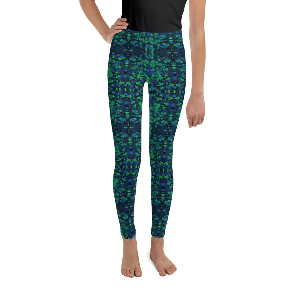 Green Blue Kaleidoscope Youth Leggings,Girls and Boys Matching Family Outfits