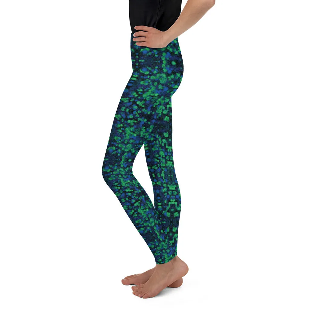 Green Blue Kaleidoscope Youth Leggings,Girls and Boys Matching Family Outfits