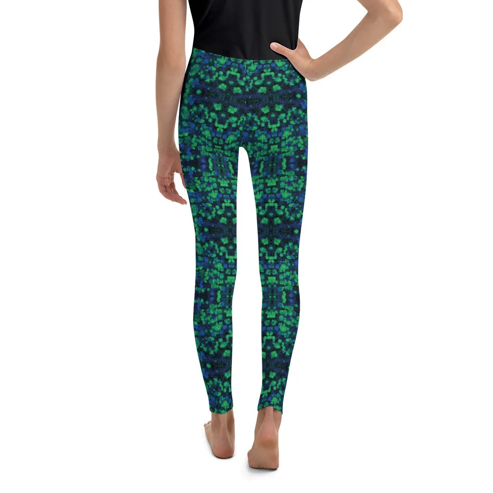 Green Blue Kaleidoscope Youth Leggings,Girls and Boys Matching Family Outfits