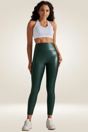 Green High Waisted Faux Leather Leggings