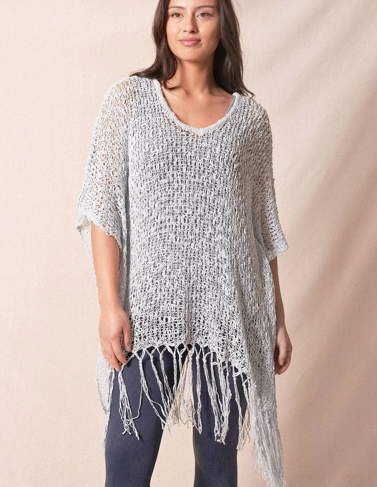 Handwoven Riva Knit Fringed Sweater Poncho