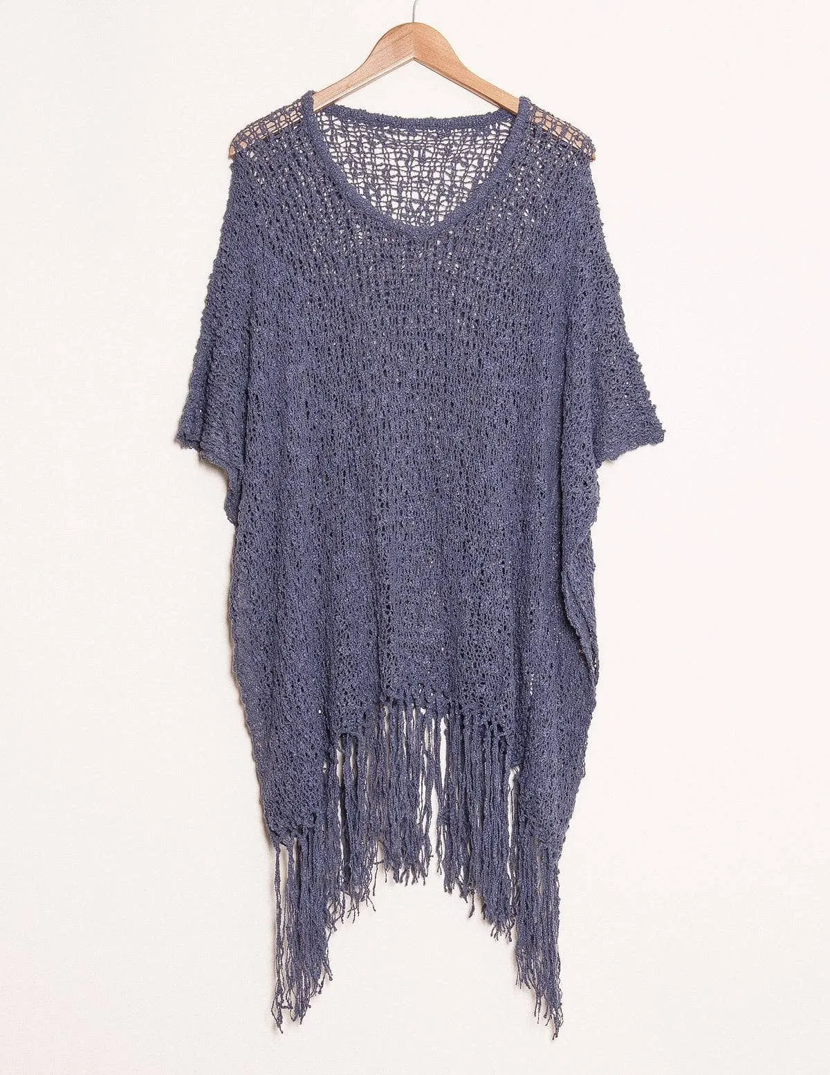 Handwoven Riva Knit Fringed Sweater Poncho