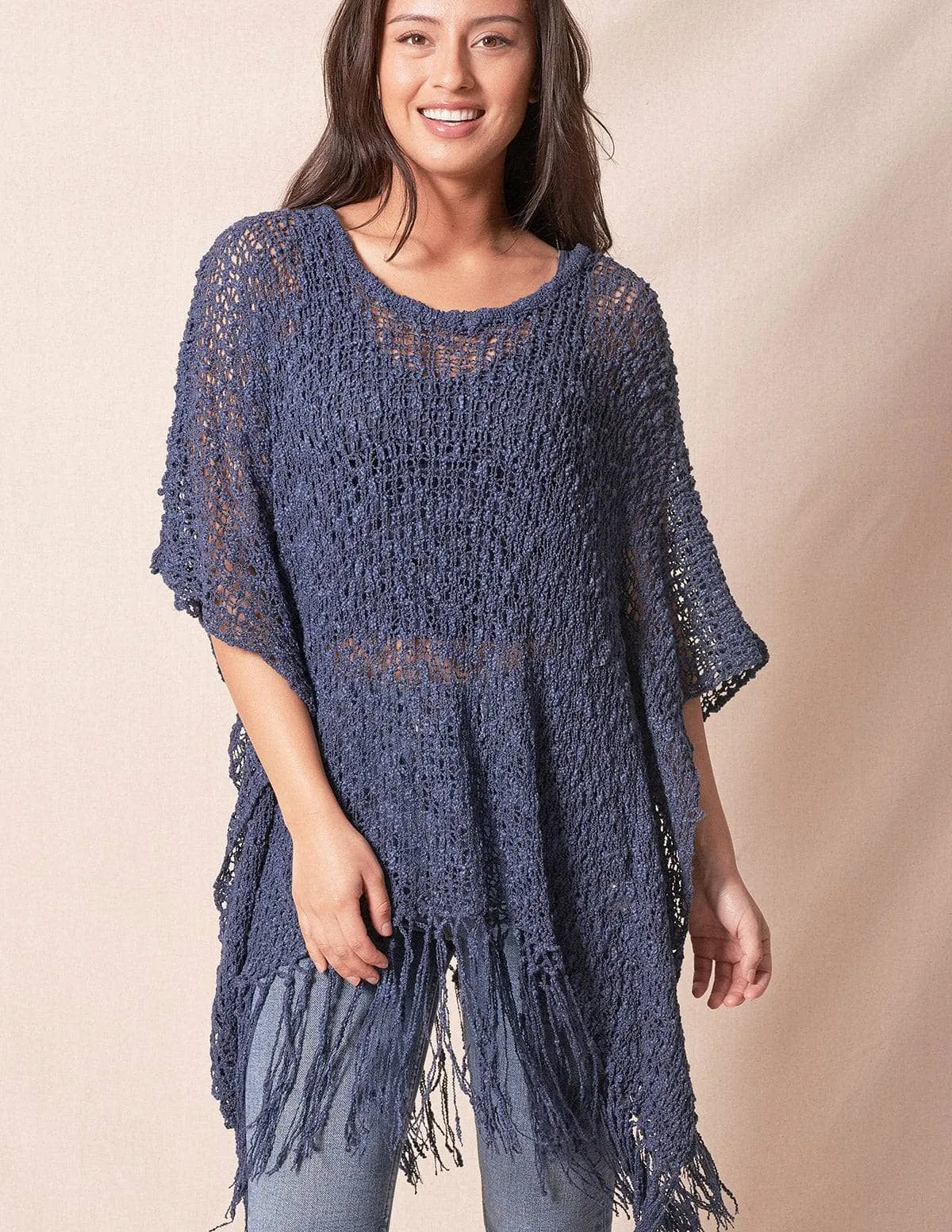 Handwoven Riva Knit Fringed Sweater Poncho