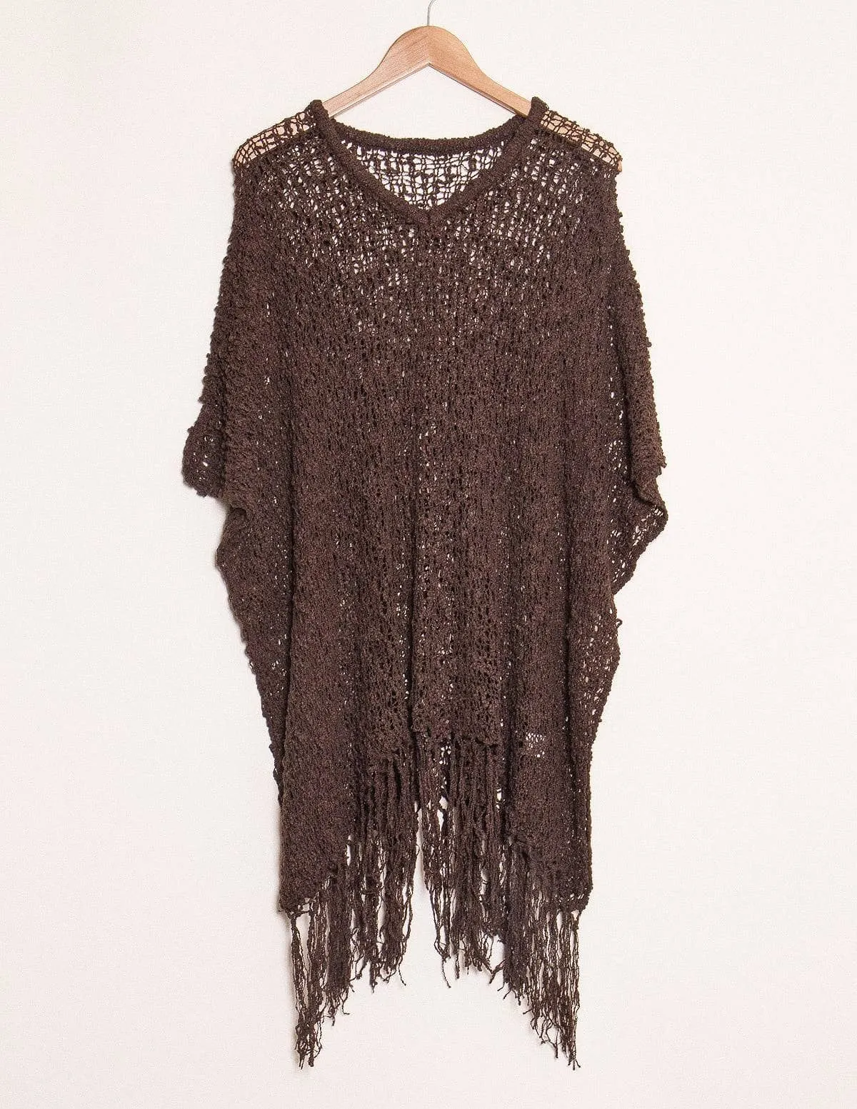 Handwoven Riva Knit Fringed Sweater Poncho