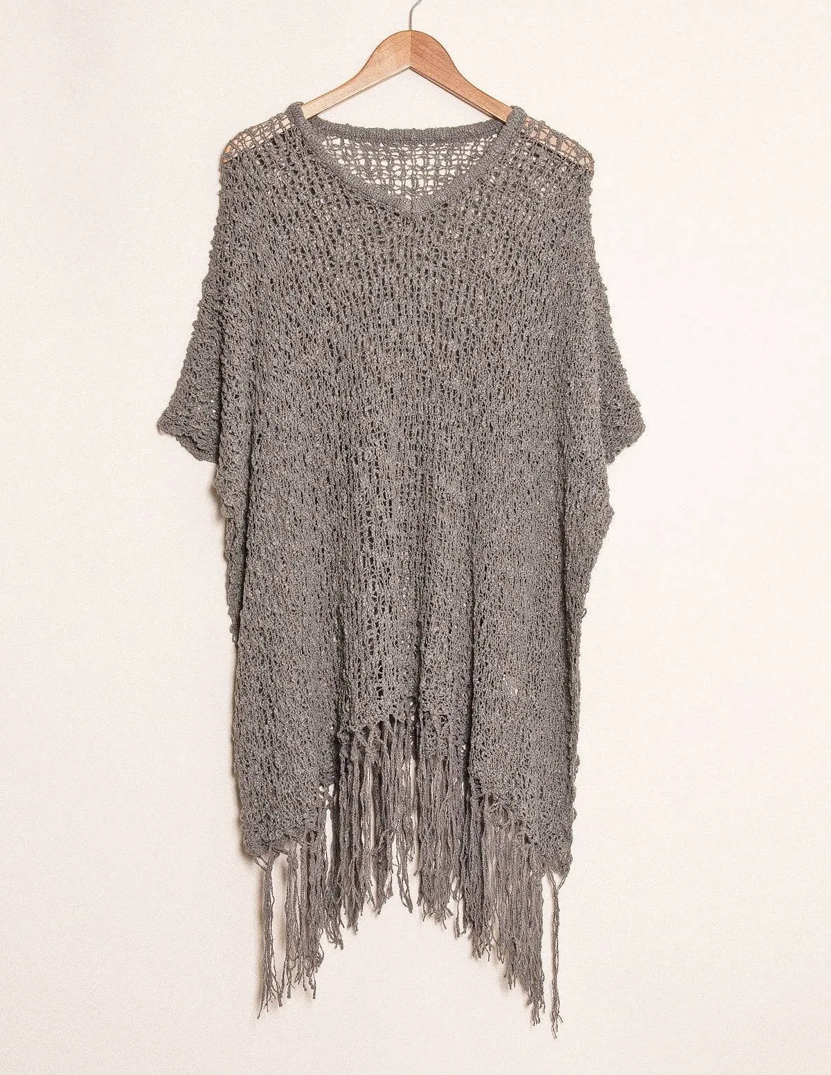 Handwoven Riva Knit Fringed Sweater Poncho