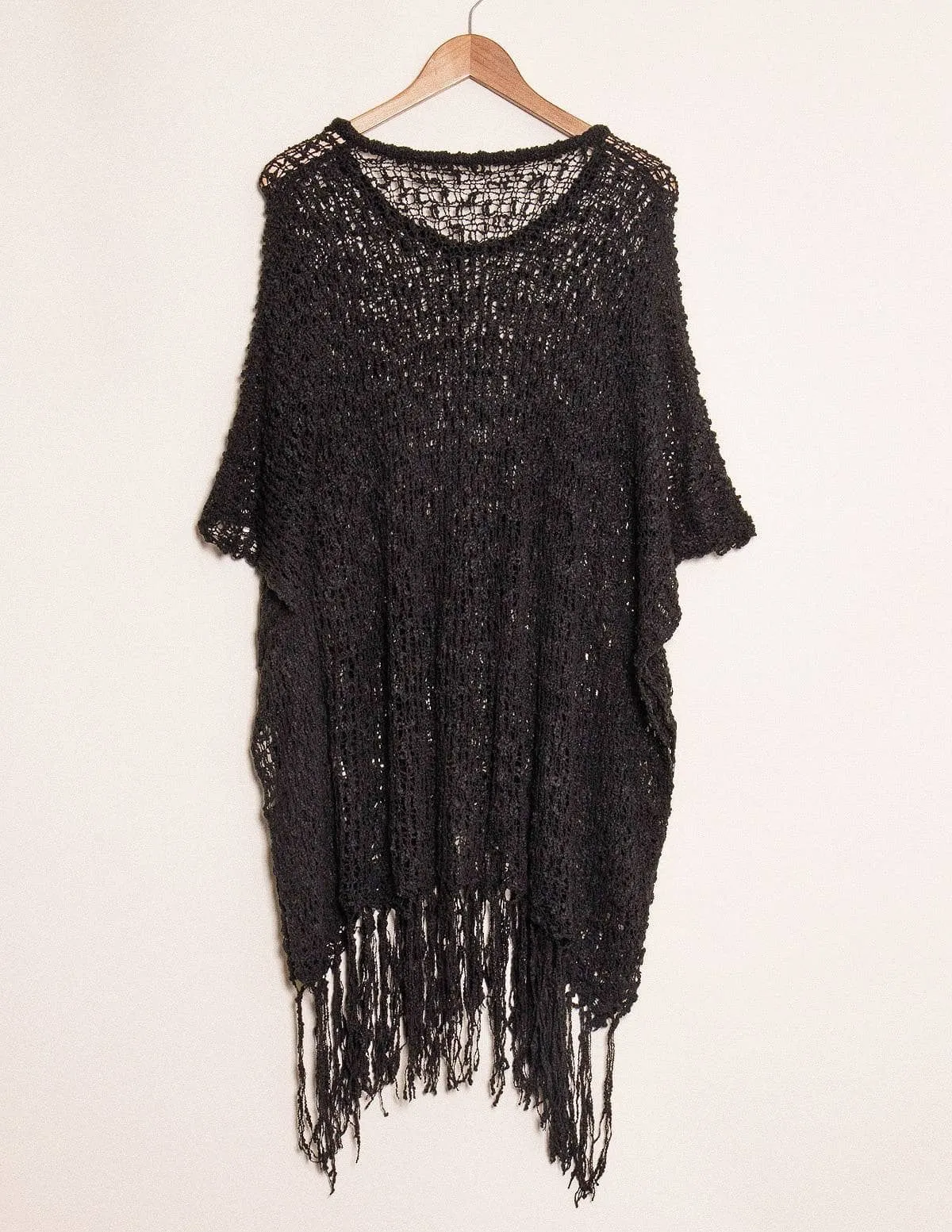 Handwoven Riva Knit Fringed Sweater Poncho