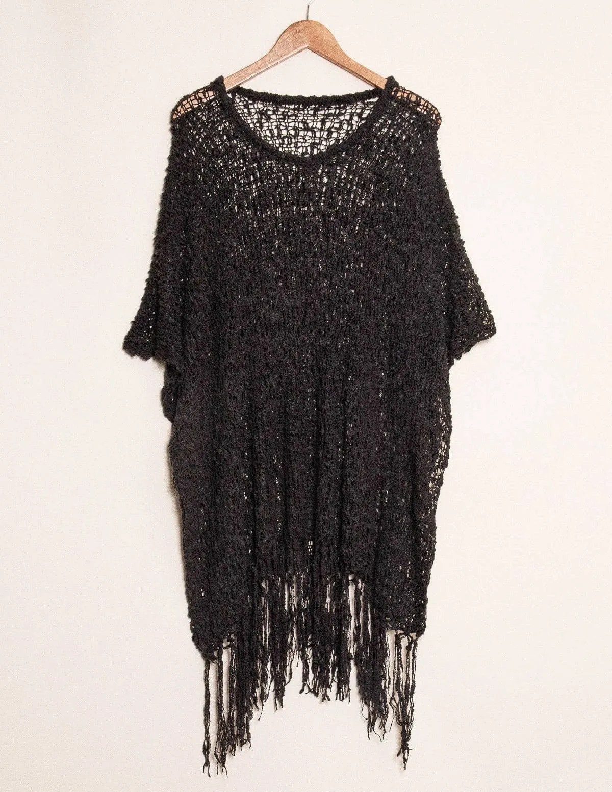 Handwoven Riva Knit Fringed Sweater Poncho