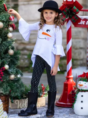 Happy Snowman Hi-Lo Tunic And Polka Dot Legging Set